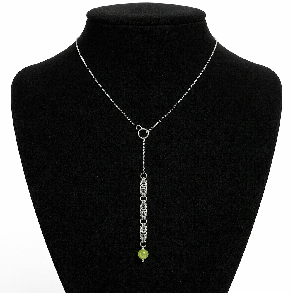 Custom One Of A Kind Chainmaille Necklace With Jade Bead 22"